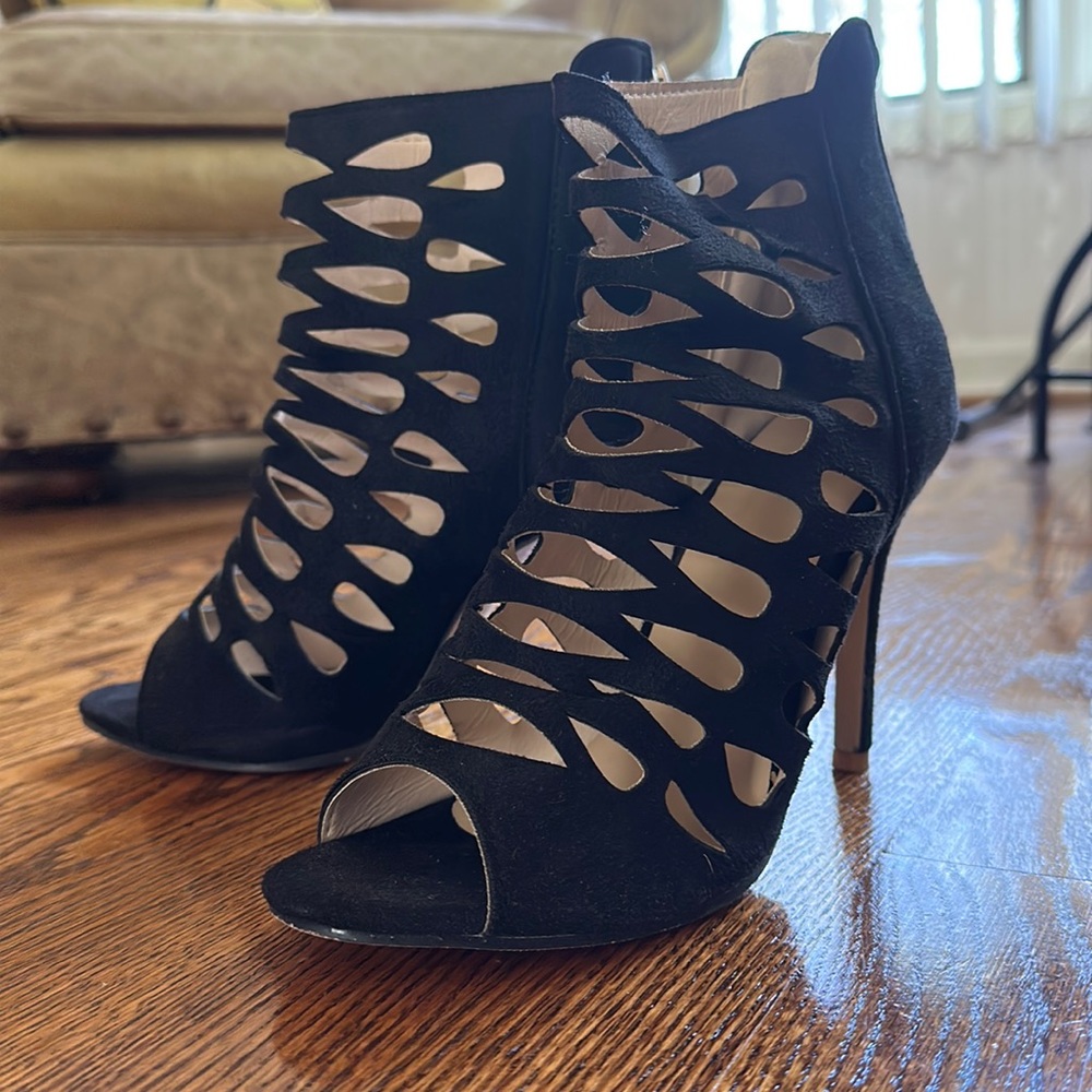 Shein Black Cage Peep Toe Heel Booties-40